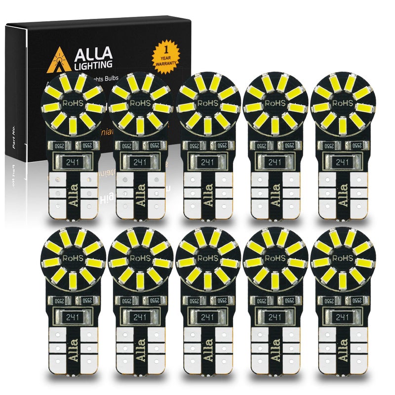 Alla Lighting 10x T10 168 194 LED Bulbs, 6000K White Super Bright 161 175 2825 W5W Bulb 3014 SMD 12V Replacement Bulbs for Trucks Cars License, Interior, Map, Dome, Trunk, Door Courtesy Lights Lamps - Image 1